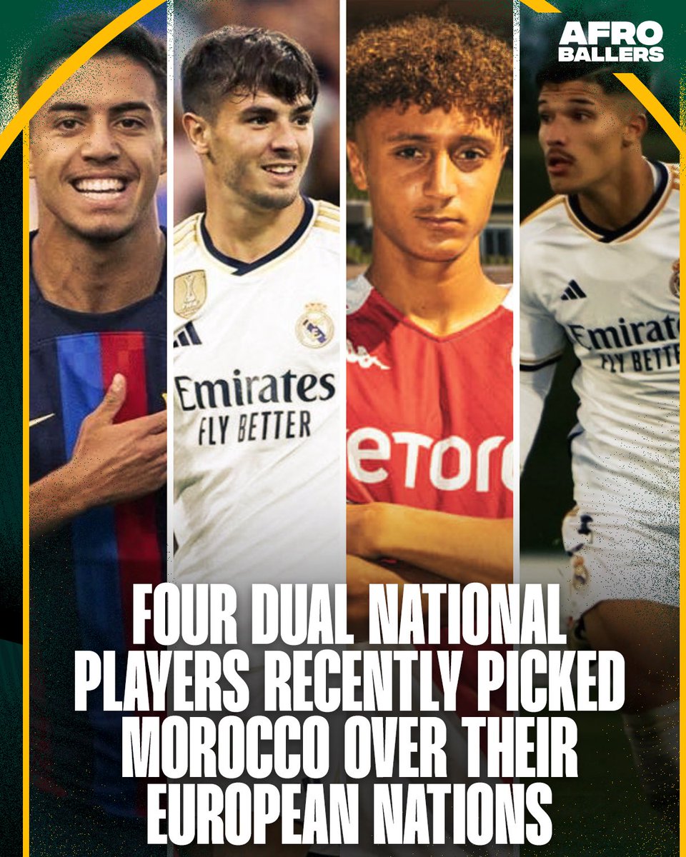 🚨 OFFICIAL: Morocco called up four new players for March matchups! 🆕🤯 Brahim Diaz (24 years old) - Real Madrid - 🇪🇸🇲🇦 Ilias Akhomach (19 years old) - Villarreal - 🇪🇸🇲🇦 Eliesse Ben Seghir (19 years old) - AS Monaco - 🇫🇷🇲🇦 Youssef Lekhidim (18 years old) - Real Madrid - 🇪🇸🇲🇦