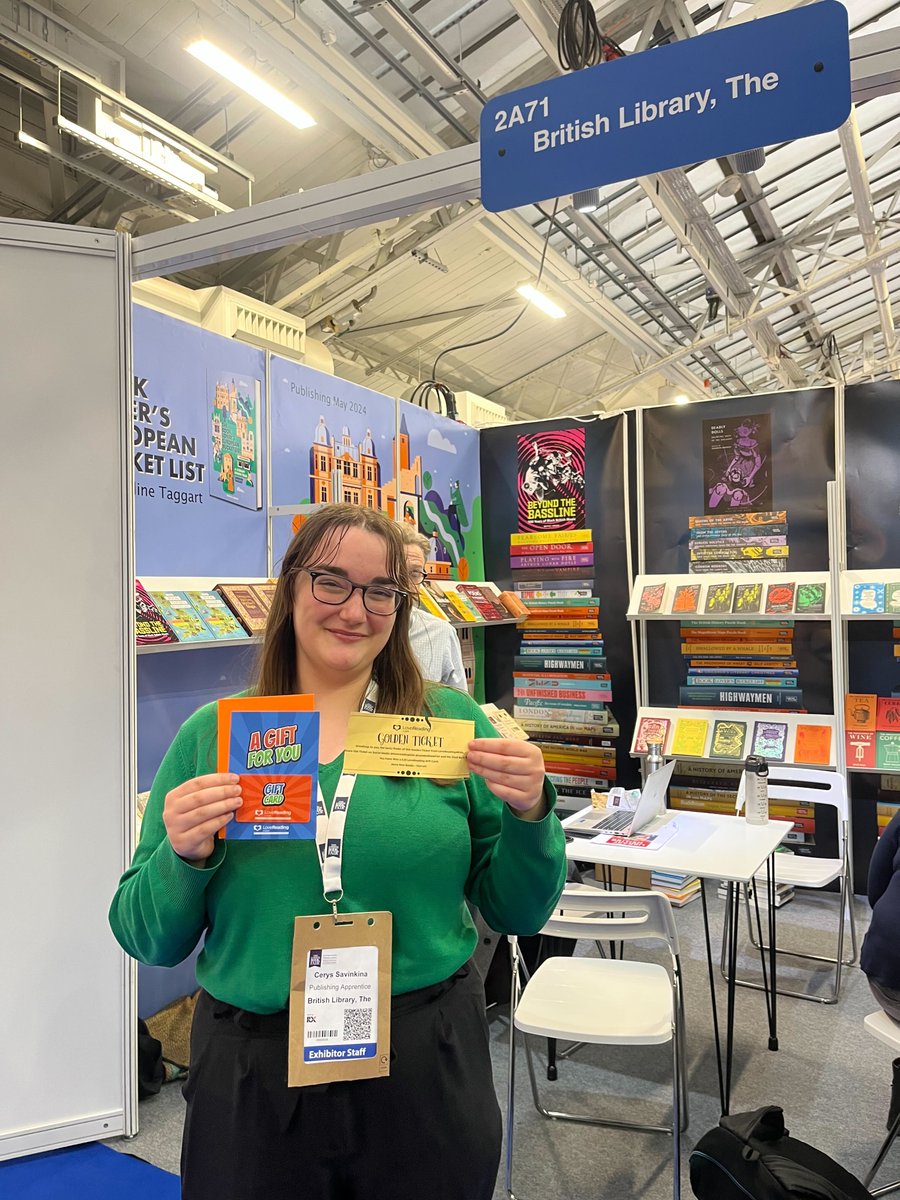 lr4schools's tweet photo. Well done to Cerys from the @britishlibrary for finding one of our winning golden tickets hidden in a LR4K chocolate bar! What a treat at @LondonBookFair!

#LBF24 https://t.co/xUdamyACVU