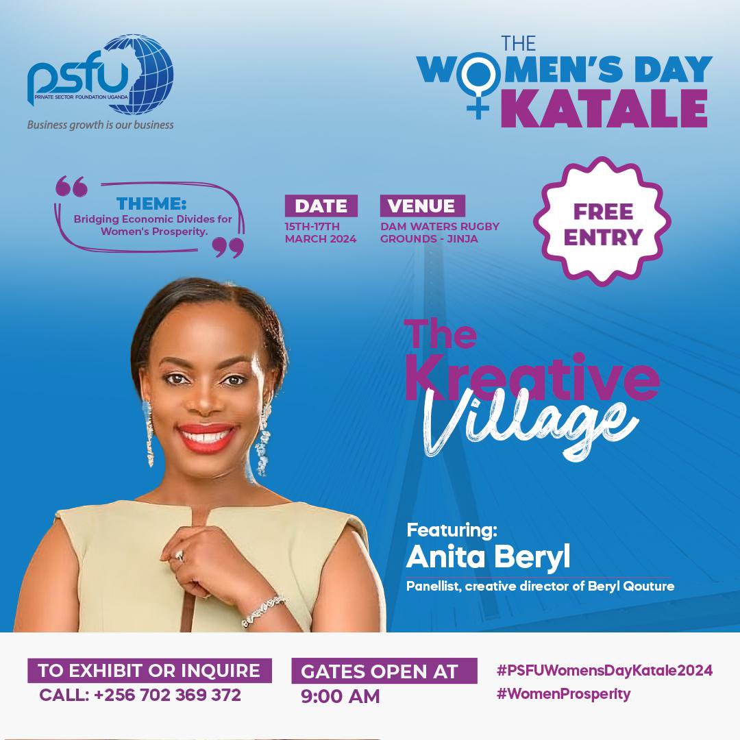 AshabaCynthia's tweet photo. For all the creators in the Busoga region, #TheKreativeVillage is coming to you at #PSFUWomensDayKatale2024.

This is an opportunity to help inspire young people in Busoga to pursue opportunities in the creative sector.

This space will feature different segments of the creative sector such as fashion, music, and content creation.

Don’t miss the chance to be a part of this event at the Women’s Day Katale at Dam Waters Rugby Grounds this weekend.