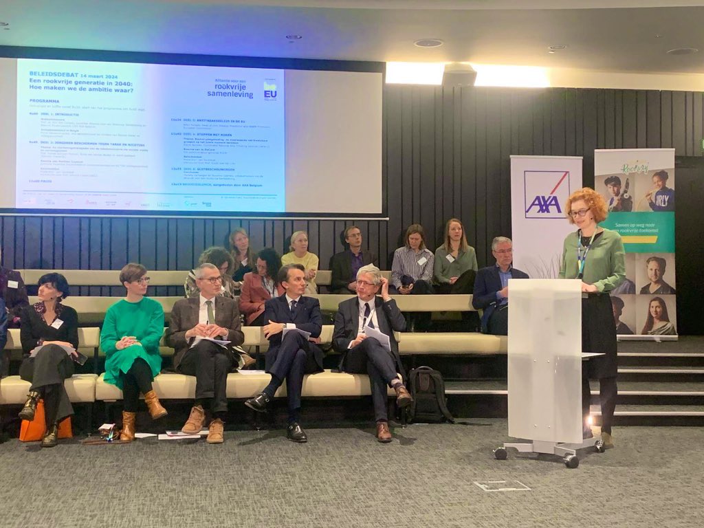 We attend today the #PolicyDebate on the theme of “achieving a smoke-free generation by 2040”, organised by the Alliance for a Tobacco Free Society, under the auspices of @EU2024BE 🇧🇪🇪🇺 ENSP Vice-President Danielle Van Kalmthout opens the floor to a high level panel of speakers.