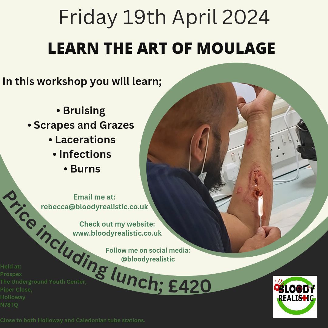 Drop me an email at rebecca@bloodyrealistic.co.uk to book 😀 

 #workshop #learnMoulage #specialeffectsmakeup #bloodyrealistic #medicalsimulation