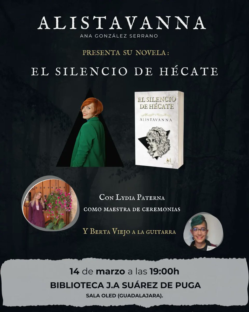 Esta tarde nos vemos en Guadalajara en la presentación del Libro 'El silencio de Hécate' Os espero!!! 💜📚