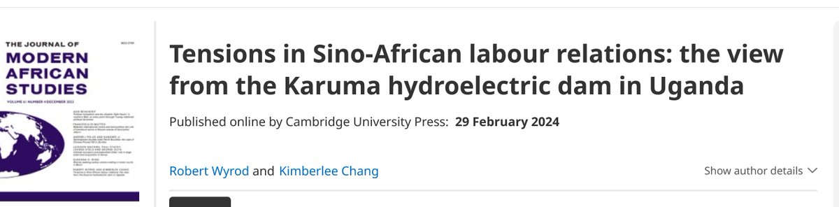 KristofTiteca's tweet photo. "This article provides a rare systematic analysis of workers’ experiences on a Chinese-financed&amp; constructed hydroelectric dam in Africa. We find that chronic verbal abuse of African workers by Chinese managers is a defining feature of labour relations at this project in #Uganda" https://t.co/cs55ZWEaU7