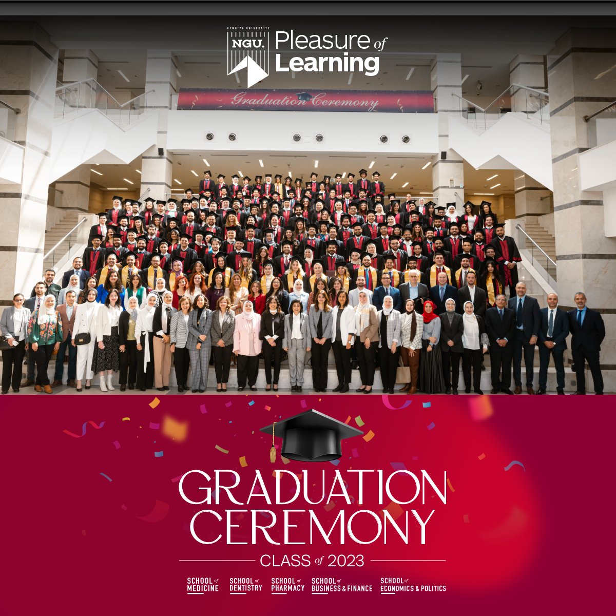 NGUegypt's tweet photo. Celebrating the remarkable journey of Newgiza University's School of Medicine's Class of 2023! A heartfelt congratulations to our resilient alumni. Kudos to our outstanding faculty and staff. As they venture into healthcare, NGU pledges unwavering support. #NGU #WhyNGU https://t.co/0rUa0p2R8u