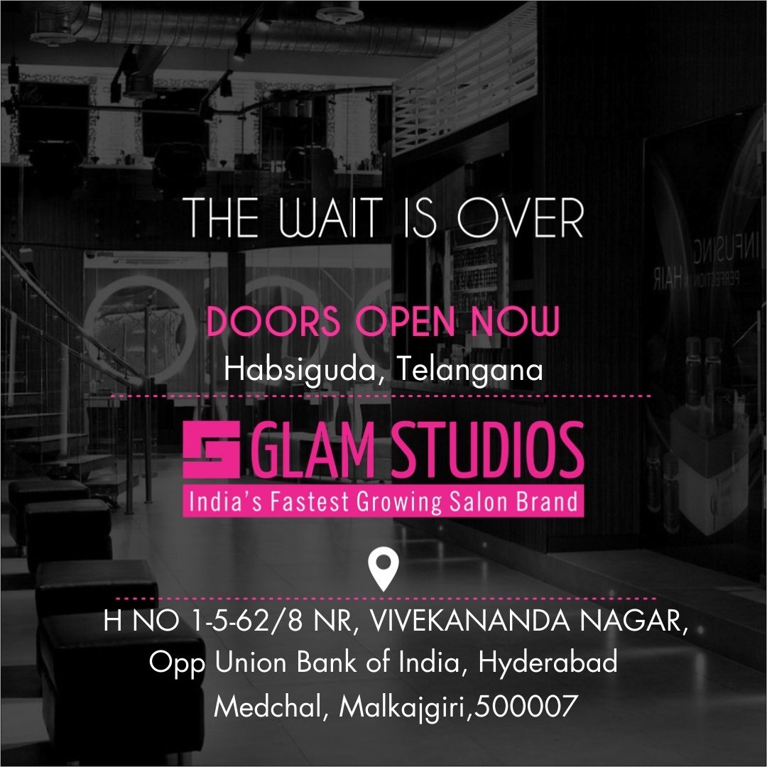 Glam_Studios_'s tweet photo. The wait is finally over Glam Studios is now opened at Habsiguda , Telangana. Avail the inaugural discount today.
.
#glamstudios #Newsalon #salonlaunch #salonopening #hairsalon #beautysalon https://t.co/8w4iu23AOV