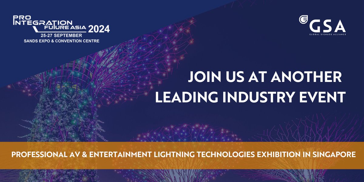 GSAlliance1's tweet photo. Excited to renew our partnership with #PIFA2024! Join us at Sands Expo, Singapore, 25-27 Sep for innovation in Office Tech, Stage Events, Digital Signage, Attractions, Immersive Tech &amp; Smart Cities. For member perks, DM us! #AVLTech #GlobalSignageAlliance #Networking #Innovation https://t.co/QSuK9g013o