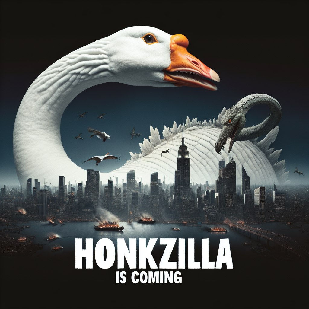 honk_sol's tweet photo. Even Godzilla hides himself when he sees the giant #GOOSE.🪿

#SOL #SOLANA $SOL #HONK $HONK #BONK $BONK https://t.co/9XmJVg8ERl