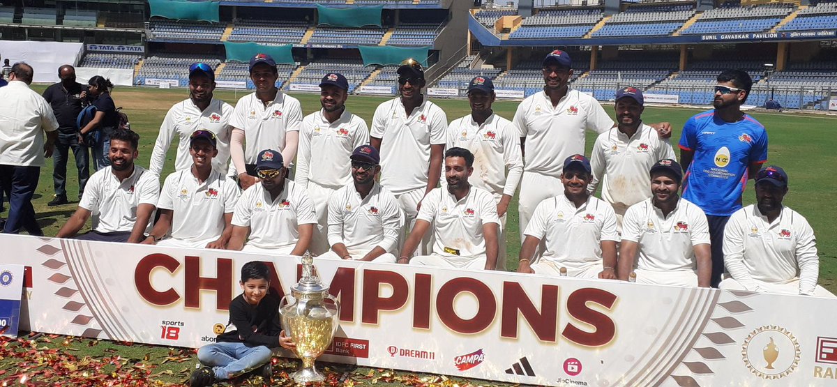 Many congratulations to @MumbaiCricAssoc on winning their 42nd Ranji Trophy! Vidarbha's resilience added to the spectacle, especially Karun, Akshay & Harsh, who batted extremely well and made the match very interesting. Mumbai's bowlers kept bowling relentlessly, and finally the