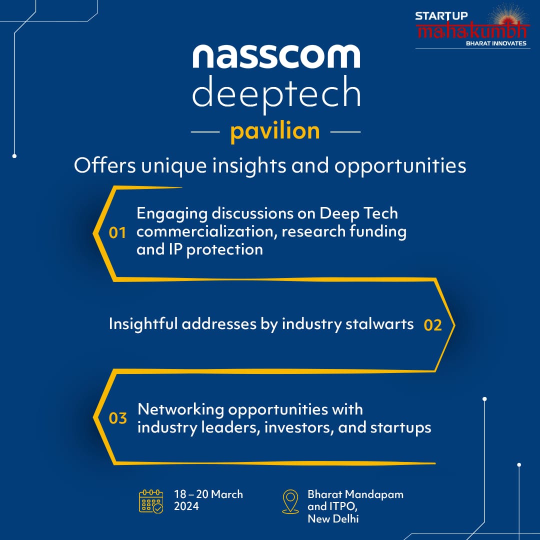 Join us at the @nasscom deeptech Pavilion at @StartupMahakumb, a curated experience designed for #startups at the forefront of #deeptech innovation. This pavilion is a cornerstone for those looking to harness the transformative power of deep technology across Bharat, offering a…
