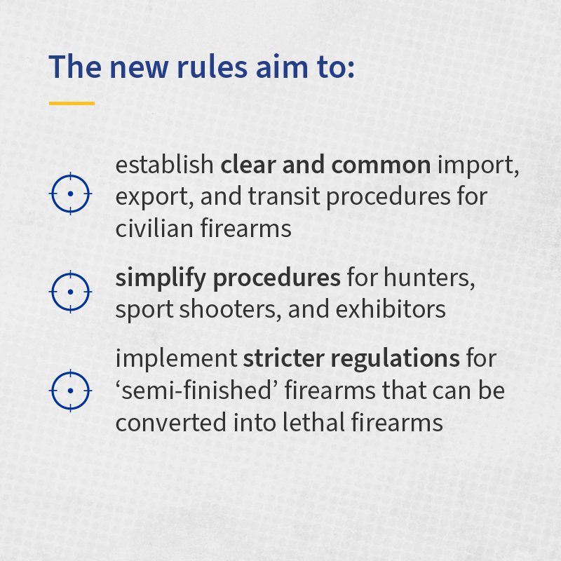 EUCouncil's tweet photo. The Council and @Europarl_EN have reached a provisional agreement on updated EU rules on civilian firearms.
Scroll down to learn more about the deal and its aims and benefits.
Find out more ➡️ https://t.co/RDHDOtwfCd
#FirearmsRegulation