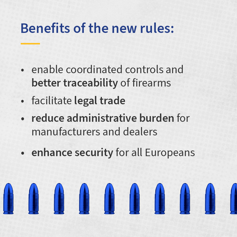 EUCouncil's tweet photo. The Council and @Europarl_EN have reached a provisional agreement on updated EU rules on civilian firearms.
Scroll down to learn more about the deal and its aims and benefits.
Find out more ➡️ https://t.co/RDHDOtwfCd
#FirearmsRegulation