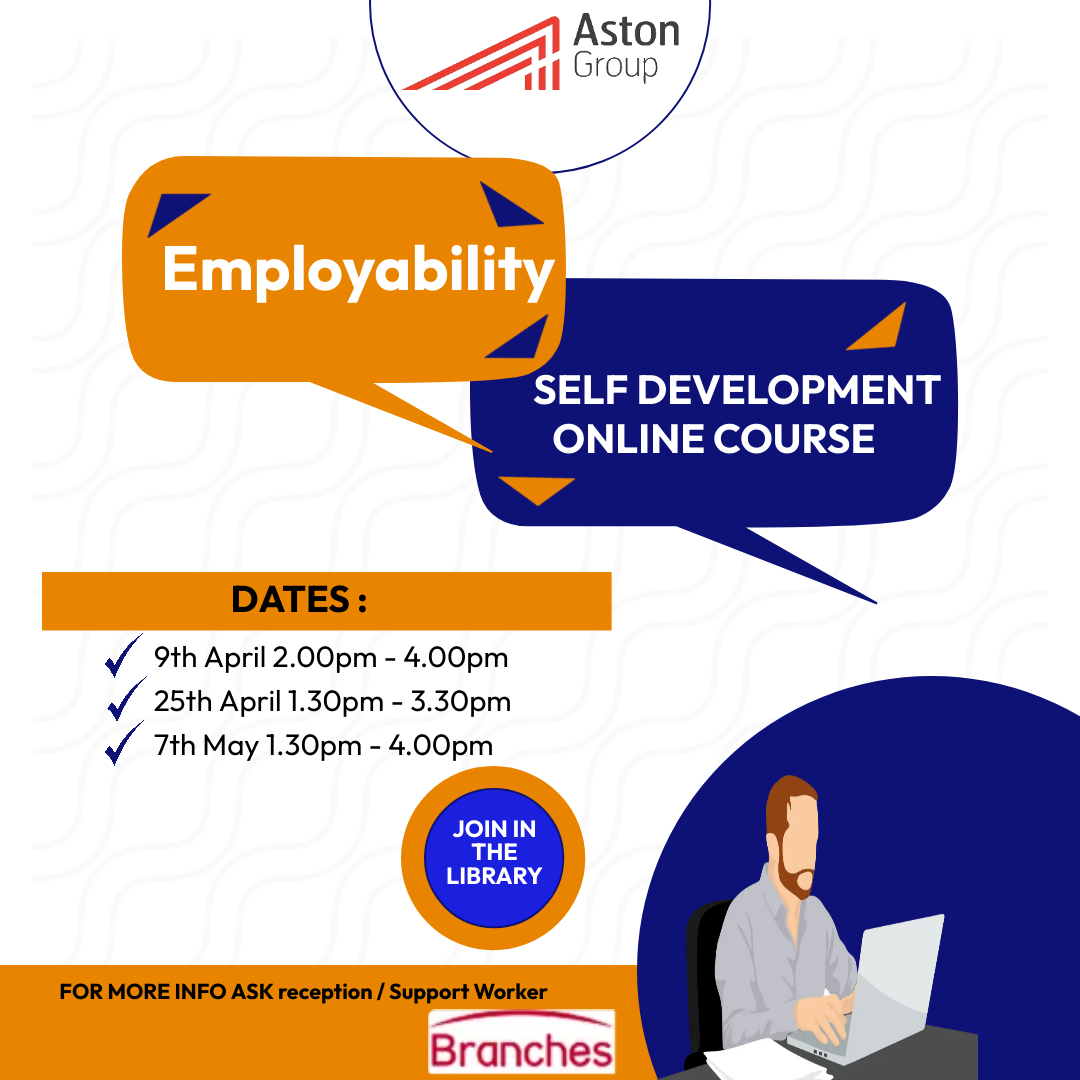 Employability/Self Development online courses run by @astongroupuk, starting in April! We have 3 dates : 💻 9th April 2.00 - 4.00pm 💻 25th April 1.30 - 3.30pm 💻 7th May 1.30 - 4.00pm 😊 #employability #selfdevelopment #onlinecourses #traininganddevelopment #training