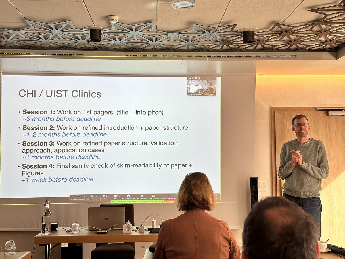 Albrecht Schmidt (@albrechtschmidt) on Twitter photo Jürgen Steimle is sharing their process of writing papers for UIST and CHI - paper clinics insights at the DFG-SPP2199 meeting. Jürgen Steimle is sharing their process of writing papers for UIST and CHI - paper clinics insights at the DFG-SPP2199 meeting.