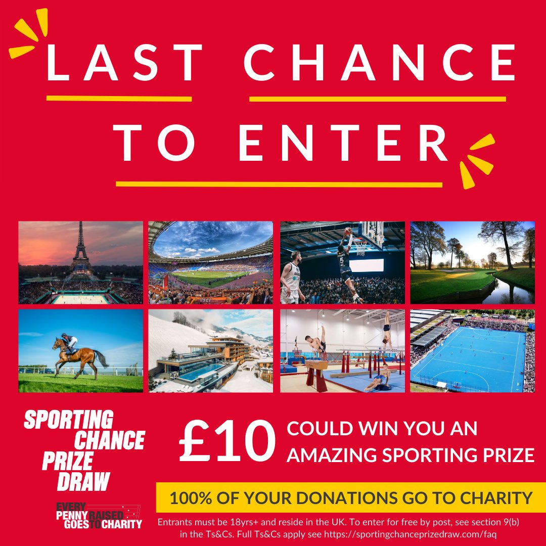 Last chance to win a once in a lifetime sporting experience! Enter @SportingDraw by making a £10 donation to charity via bit.ly/3I3SGir All the money raised through our link helps change the lives of young people through athletics 🏃‍♂️ T&Cs Apply