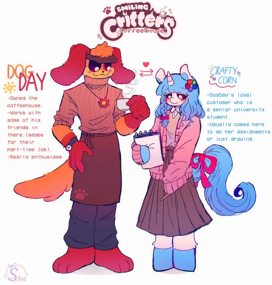 ChellawSinz's tweet photo. Here goes the first(main) couple, they have crush on each other<3
Happy White Day🤍✨️
#SmilingCritters #SmilingCrittersAU #coffeehousecrittersau #smilingcritterscoffeehouseau
#dogday #craftycorn #craftyday #dogdayxcraftycorn #craftycornxdogday https://t.co/EdTXBNtL16