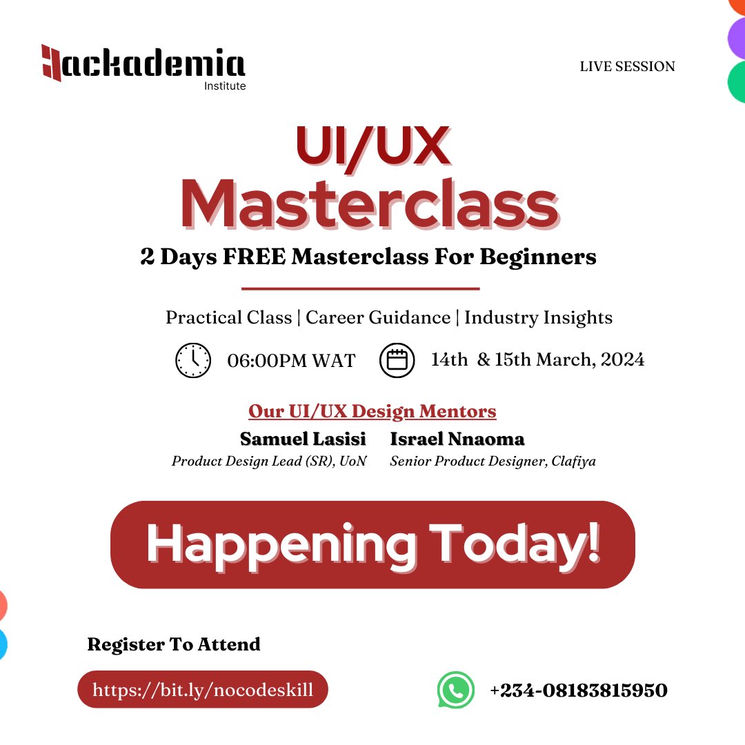 hackademiainst's tweet image. Happening Today!!!!! 🚀
The time is upon us. Class starts today.
You don’t want to miss today’s session for anything. 
Who is with me? Lets get the ball rolling 💃🥁
Yet to register? 

Register To Attend
bit.ly/nocodeskill

#productdesign #freedesignresources #uidesigner