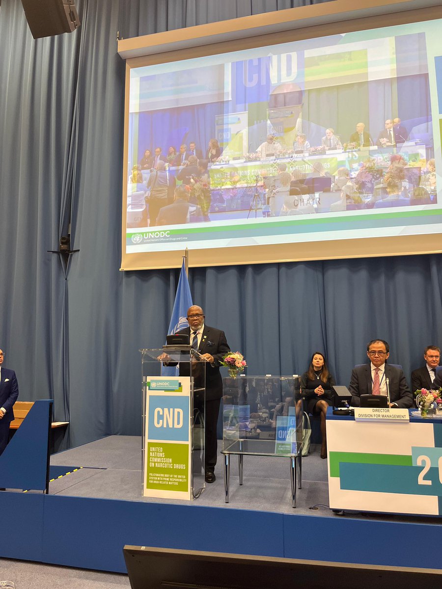 UN_PGA's tweet photo. I had the immense honour of addressing the 67th session of the UN Commission on Narcotic Drugs @CND_tweets today. We need to supercharge our multilateral and international cooperation efforts in every workstream, including effectively tackling the drugs problem. https://t.co/VMxovDaSCh