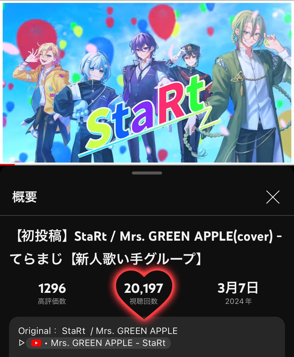 rin999_sub's tweet photo. 「StaRt」2万再生超おめでとうございます！🙌

#てらまじ #StarRt #新人歌い手グループ https://t.co/ZFJpmdszit