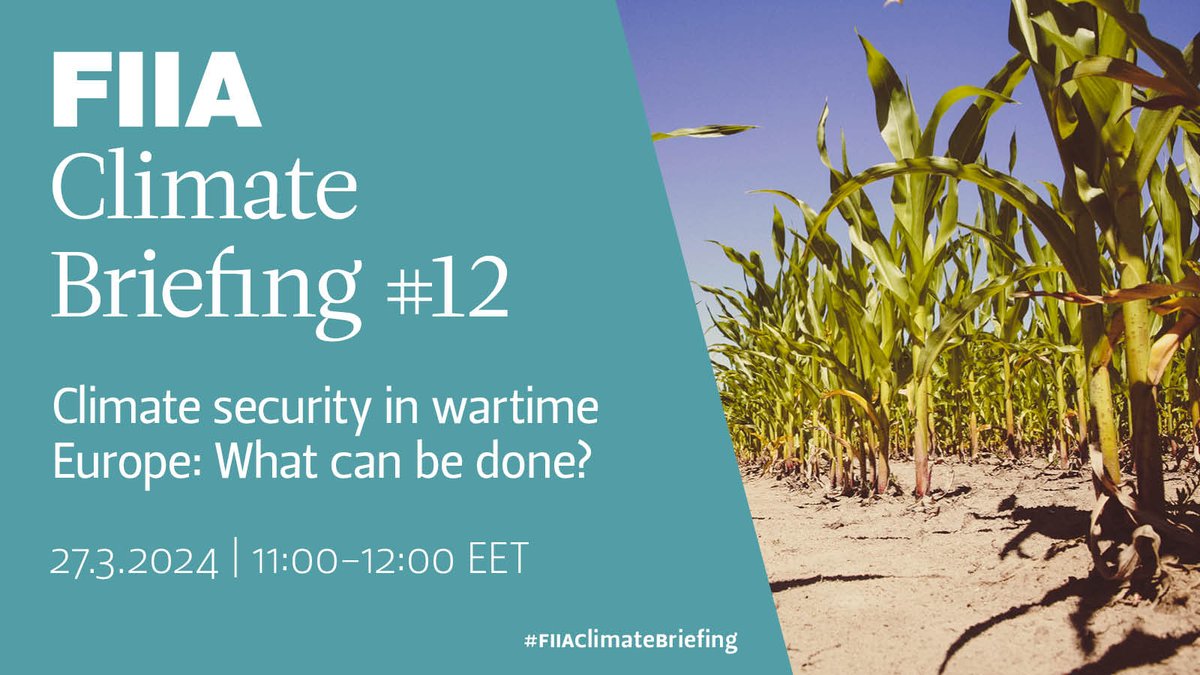 #ClimateChange persists as a security threat. In the next #FIIAClimateBrieging webinar, @JanVivekananda & @ezhakala will discuss how climate security policies and solutions could be promoted amidst rising geopolitical tensions. Register for the event ➡️ fiia.fi/en/event/clima…