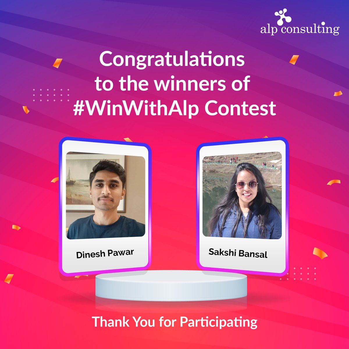 Congratulations to the winners of our latest #WinWithAlp Contest! 
We kindly request you to DM us your Email ID and Phone Number. Thank you all for participating in a big way.

#Contest #ContestIndia #ContestWinner #WinWithALP #ContestAlert