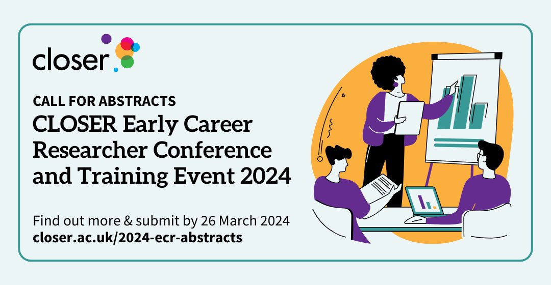 🔔Calling all early career researchers working with longitudinal population study data! There's still time to submit an abstract for our *FREE* ECR Conference and Training Event taking place in London on 18 Sept. Submit yours by 26 March: closer.ac.uk/news-opinion/n… #PopTwitter