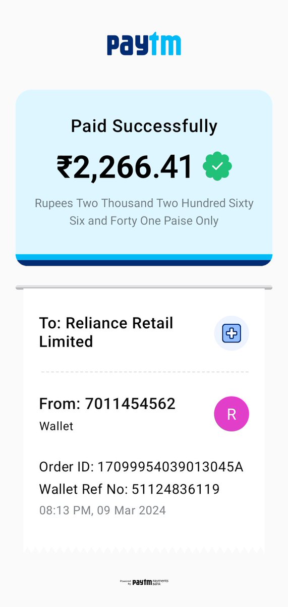 Rchandak97's tweet photo. @Paytmcare @paytmbankcare @vijayshekhar 
I have not placed any order on any reliance website but an amount of Rs 2266.41 has been deducted from my paytm wallet.
Order id-17099954039013045A
Wallet Ref no-51124836119
i am attaching screenshot of the same.
please resolve this https://t.co/nnBDeNVZMX