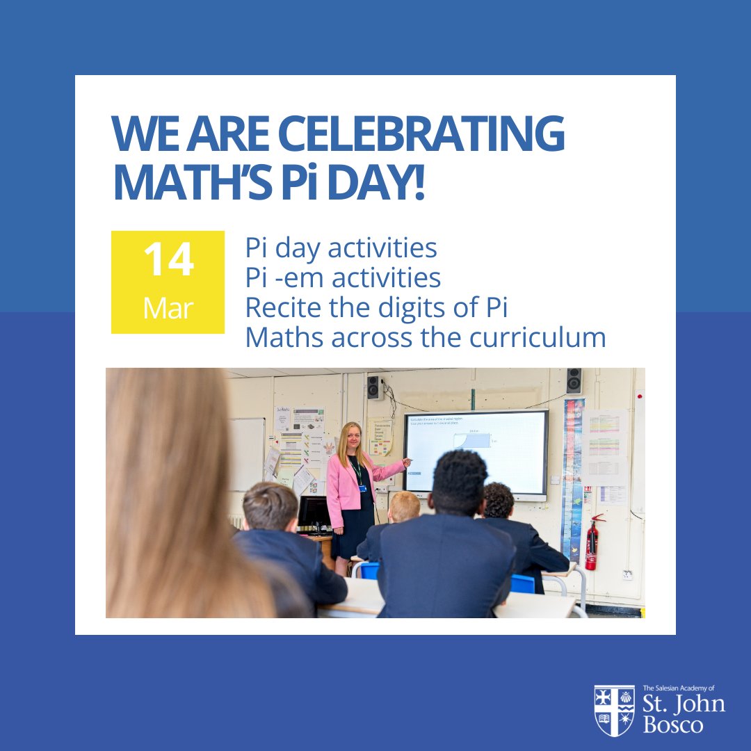 SalesianAcademy's tweet photo. 🔢🎉 Today, we're celebrating math's #PiDay with activities across the curriculum.

#Maths is a fantastic subject to learn now and for your future, did you know:

🥇People who get a maths A level will earn 10% more than someone doing an identical job without!

#MathsCareers https://t.co/oQ8u9djNAr