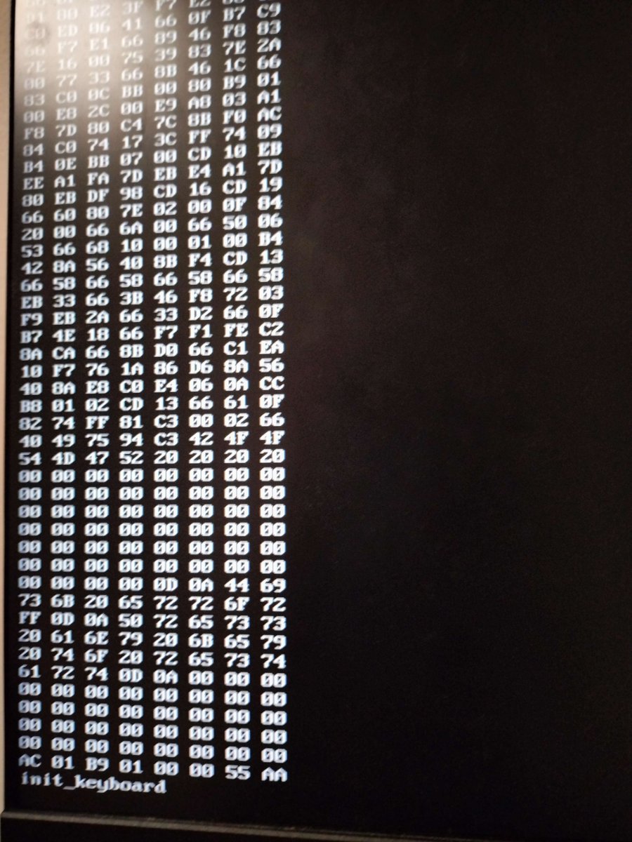 Unk_nowned's tweet image. 最近あまりこういうツイートしてなかったけど嬉しすぎるので
I read 512 bytes from USB storage!
#自作OS