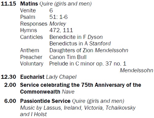 Today's choral services are sung by the Cathedral Girls Choir and Lay Clerks and include music by @DysonMusicTrust #ImogenHolst and #Lassus. All are welcome.