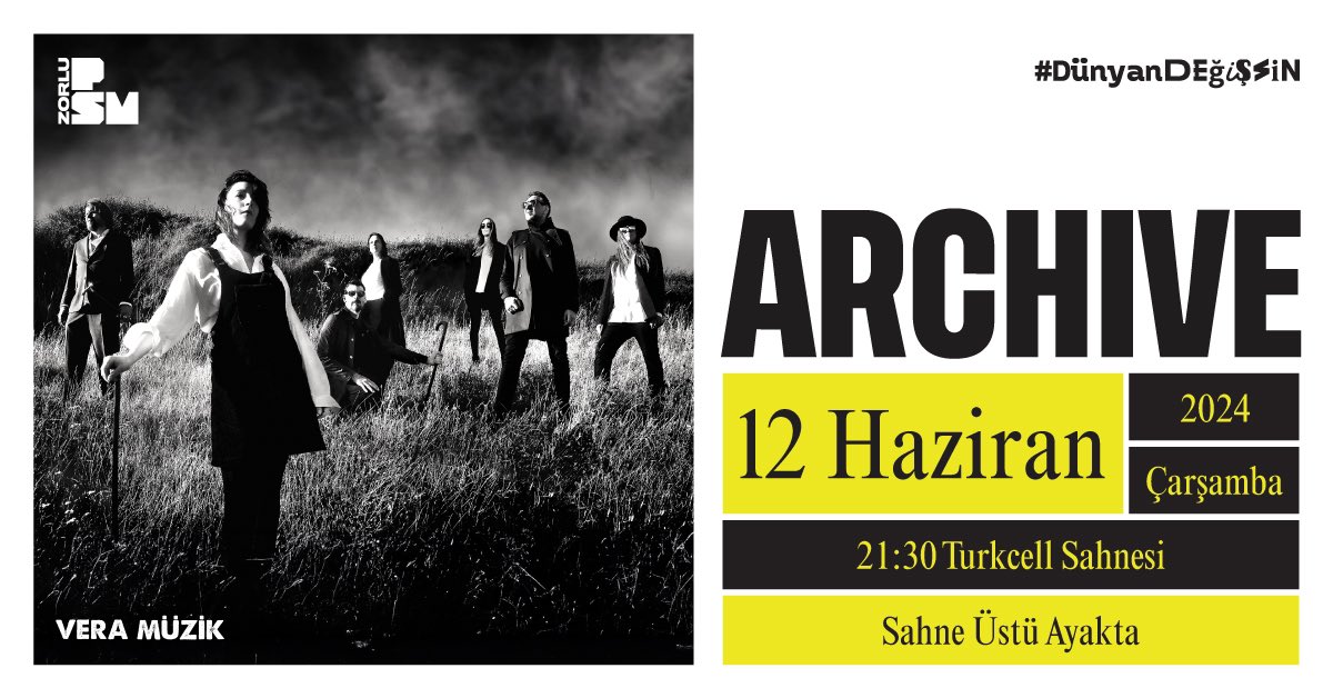 Archive, 12 Haziran'da Turkcell Sahnesi'nde bizleri müzikal bir yolculuğa çıkaracak! Biletler yarın @passo_com_tr'de !🎟 #DünyanDeğişsin @archiveofficial