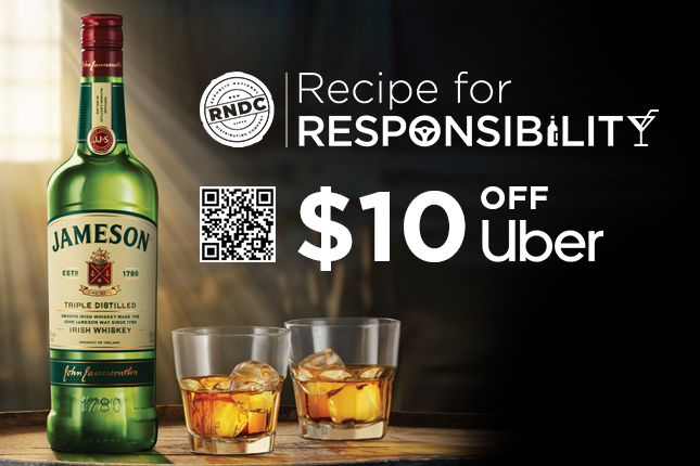 #RNDC is partnering with @PernodRicardUSA for the #JamesonSafeRideHomeProgram, to help keep the road safer during #StPatricksDay holiday celebrations. ☘️ The partnership sponsors up to $100K in $10 Uber vouchers. #RNDCcares #RecipeForResponsibility