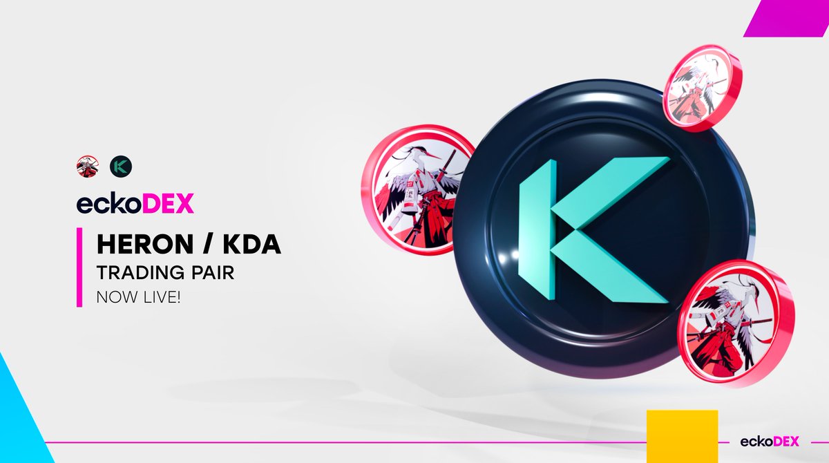 eckoDAO's tweet image. New Listing: HERON / KDA 🇯🇵

@HeronHeroesKDA

✅Trading: Open
➡️Details: swap.ecko.finance/pool-info/KDA:…

The community-first ecosystem built on @Kadena_io 🏦

$KDA $KDX #NewKadena