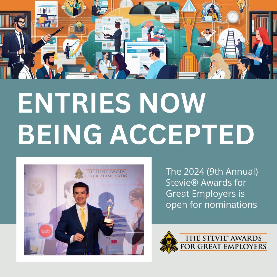 📣 The 2024 (9th annual) Stevie® Awards for Great Employers is open for nominations! Entry fees are discounted for nominations submitted through the April 24 early-bird 🐦 deadline. Request your Entry Kit: stevieawards.com/HR ​​​​​​​​Open to all organizations worldwide,…