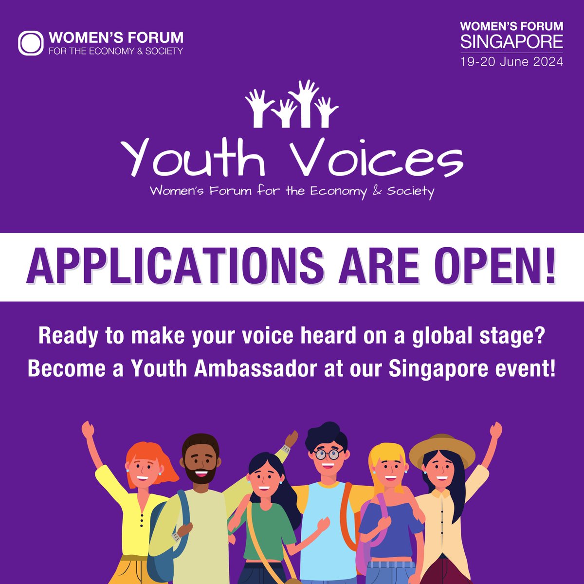 Applications to be a Youth Ambassador at our upcoming event in Singapore, on June 19-20, 2024, are now open! If you're between 18-27 years old, passionate about gender equality and want your voice heard on an international stage, apply today here: content.womens-forum.com/youthvoices-ap…
