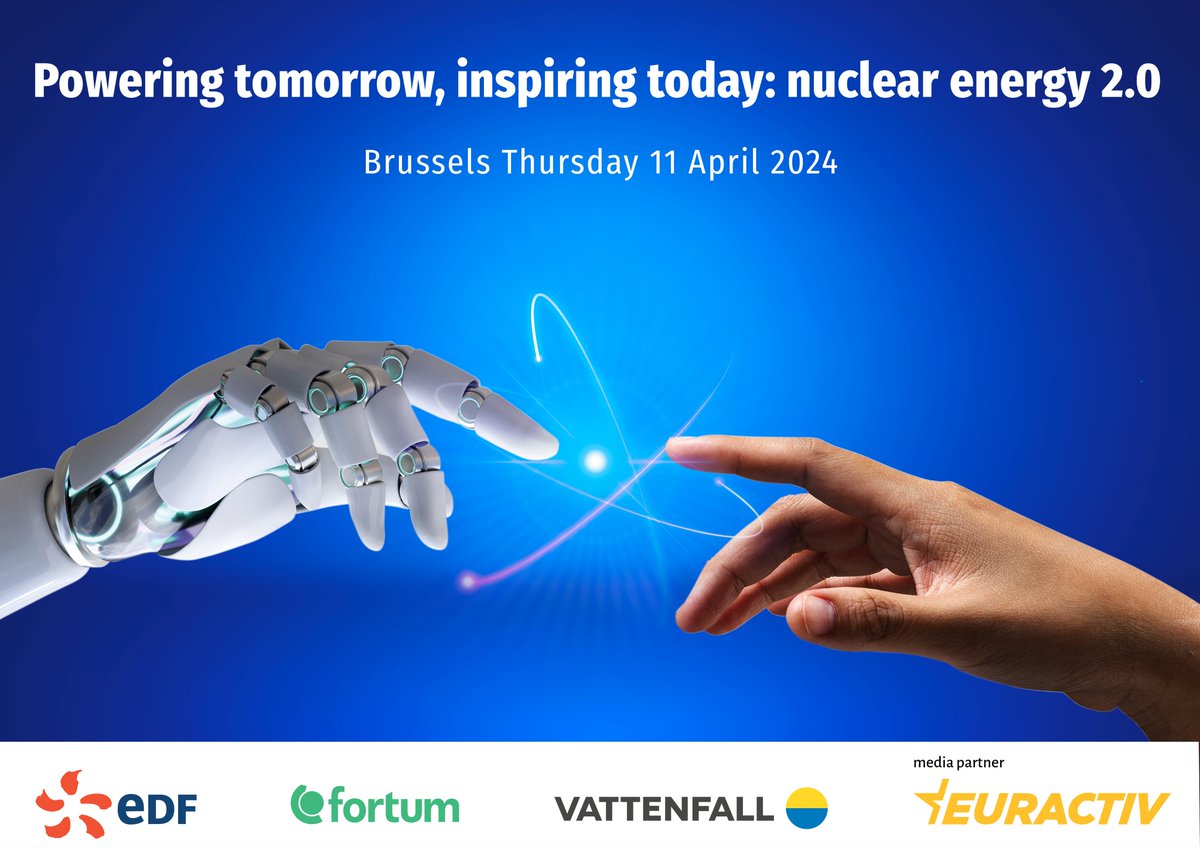 EDF_EUAffairs's tweet photo. 🔊Exciting News Alert!
🌟We're thrilled to announce our Powering tomorrow, inspiring today: nuclear energy 2.0 event with @EDFofficiel, @Fortum , &amp; @VattenfallGroup 
📅11-04-2024
📍Sparks Meeting, Rue Ravenstein 60, 1000 Brussels
👉https://t.co/7C6XHzeRm5

#Nuclear4future https://t.co/Gn8qhNI1Ih