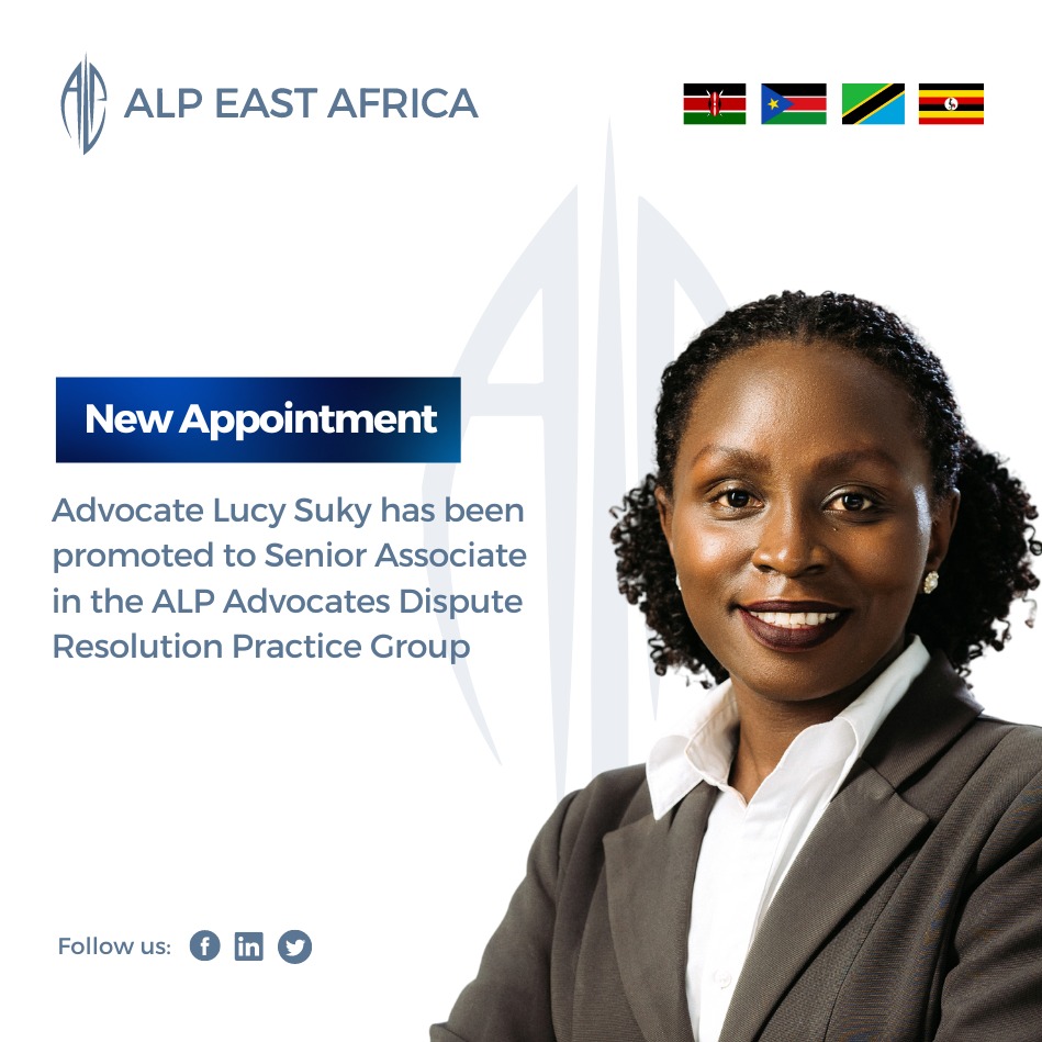 We are thrilled to announce Advocate Lucy Suky's advancement to Senior Associate within our Dispute Resolution Practice Group. @lucysuky #ALPEastAfrica