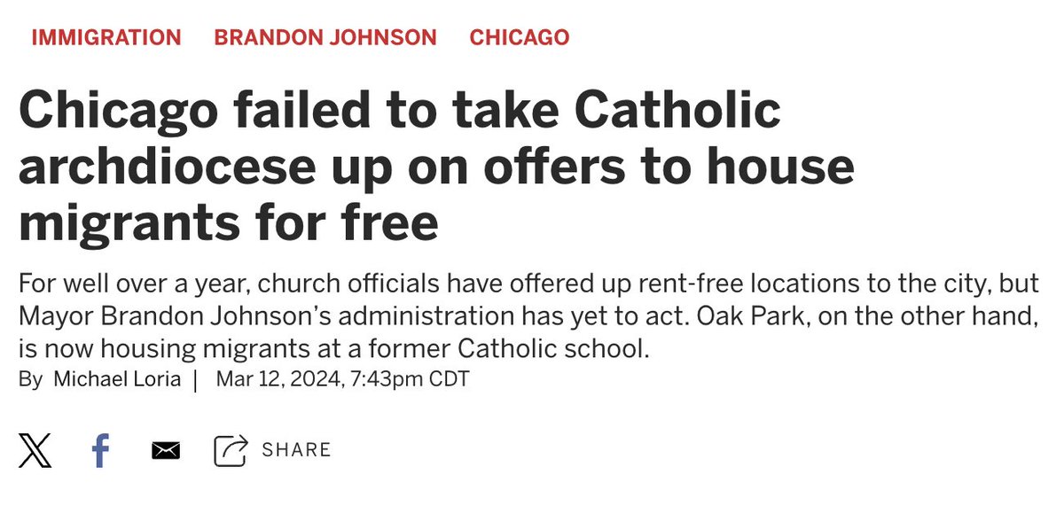 Austin__Berg's tweet photo. NEW: Chicago Mayor Brandon Johnson is asking voters to approve a $100 million real estate transfer tax hike in the March 19 primary election. But a new report from @Suntimes @mchael_mchael reveals Johnson never took up the Catholic Archdiocese of Chicago on their offer to house migrants for free.