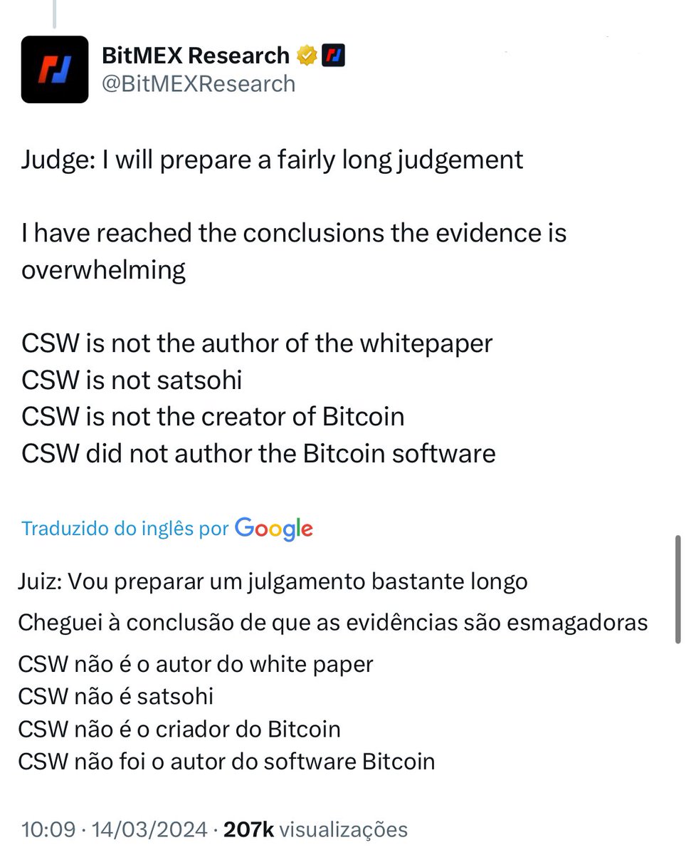 Mais um golpista exposto, CSW não é e nem nunca foi Satoshi.