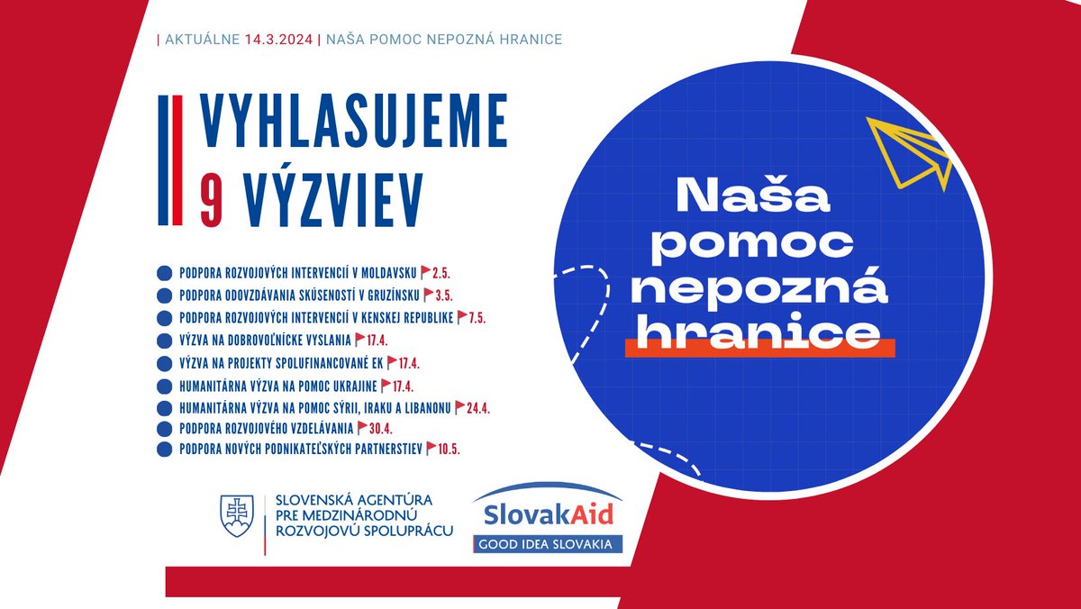 🆕VYHLASUJEME9️⃣VÝZIEV 2024 ℹ️🔗slovakaid.sk/zaradenie/aktu… ✍️TEŠÍME SA NA SPOLUPRÁCU🤝 #ODAmatters #VyzvySlovakAid2024