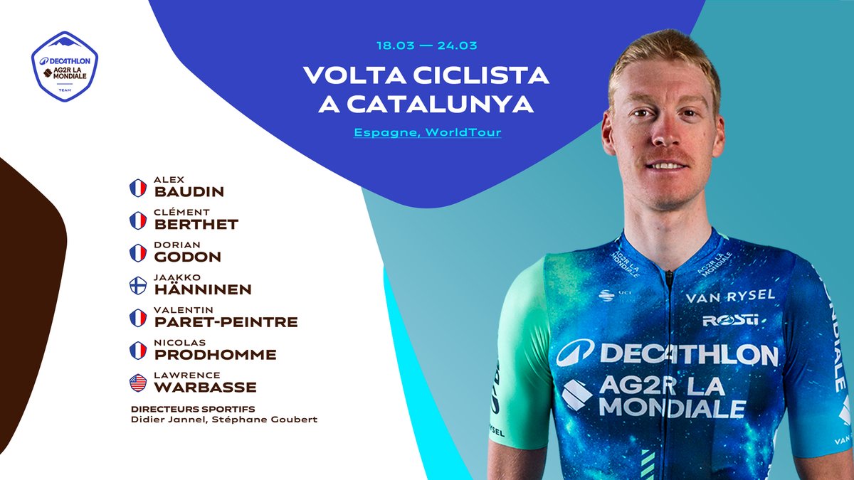 🇪🇸 @VoltaCatalunya 📅 18/03 - 24/03 🇫🇷 @Alexbaudin73 🇫🇷 @clem_berthet 🇫🇷 @DorianGodon 🇫🇮 @JaakkoHanninen 🇫🇷 @Valent1_Paret 🇫🇷 @NicoProdhomme 🇺🇸 @larrywarbasse #DECATHLONAG2RLAMONDIALE