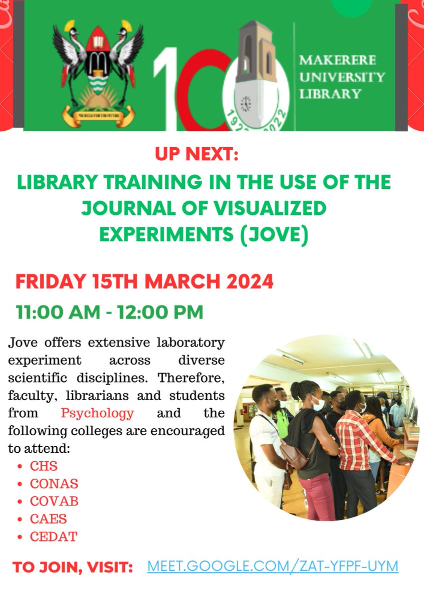 Online Training in the use of the Journal of Visualized Experiments (JOVE) on Friday 15th March 2024 at 11:00am. @Makerere @MakGuild @MakerereNews @DICTSMakerere