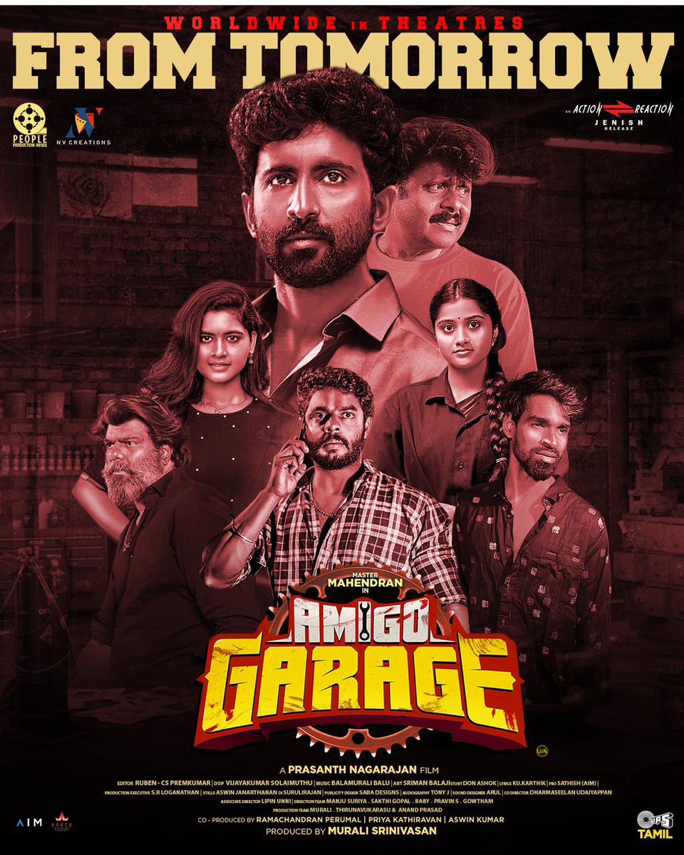 #AmigoGarage from tomorrow @Actor_Mahendran @prasanthryk @GMSundar_ @AntonyLRuben @composerbala @kukarthik1 @tipsmusicsouth @Sharanyalouis @sabadesigns213 @aswinvg1 @srishamurali @vijayakumardop @Iam_Dasarathi09 @Dr_Deepabalu @teamaimpr An @ActionJe Release