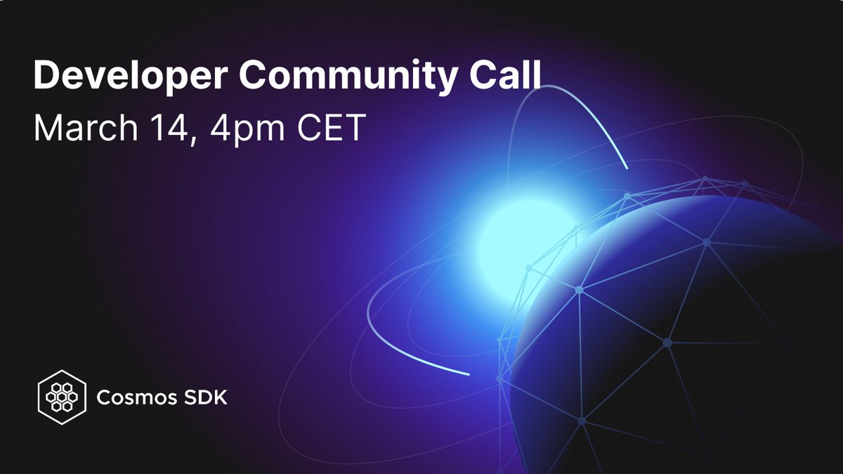 🚨 Coming up on today's Cosmos SDK Developer Community Call, the @binary_builders engineering team will share details around the SDK's upcoming release + several other updates. Join us in 20 mins! 📅 March 14, 4 PM CET 👉 groups.google.com/u/1/g/cosmos-s…