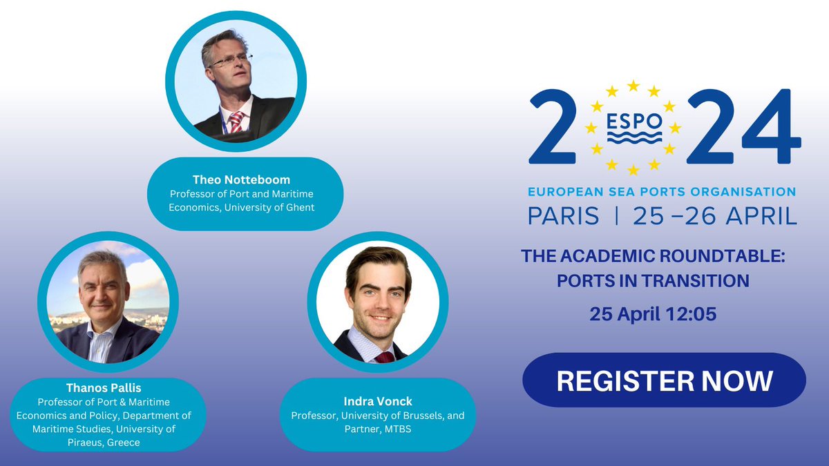 ESPO Secretariat (@esposecretariat) on Twitter photo Ports are in transition. The ports of today are not the ports of tomorrow. What does it mean? Join us at the #ESPO Conference in Paris where 3 #port academics will discuss their vision on the future of ports! espo-conference.com <a href="/TheoNotteboom/">Theo NOTTEBOOM</a> <a href="/apallis/">Thanos Pallis</a> <a href="/indra_Vck/">indra vonck</a> Ports are in transition. The ports of today are not the ports of tomorrow. What does it mean? Join us at the #ESPO Conference in Paris where 3 #port academics will discuss their vision on the future of ports! espo-conference.com <a href="/TheoNotteboom/">Theo NOTTEBOOM</a> <a href="/apallis/">Thanos Pallis</a> <a href="/indra_Vck/">indra vonck</a>