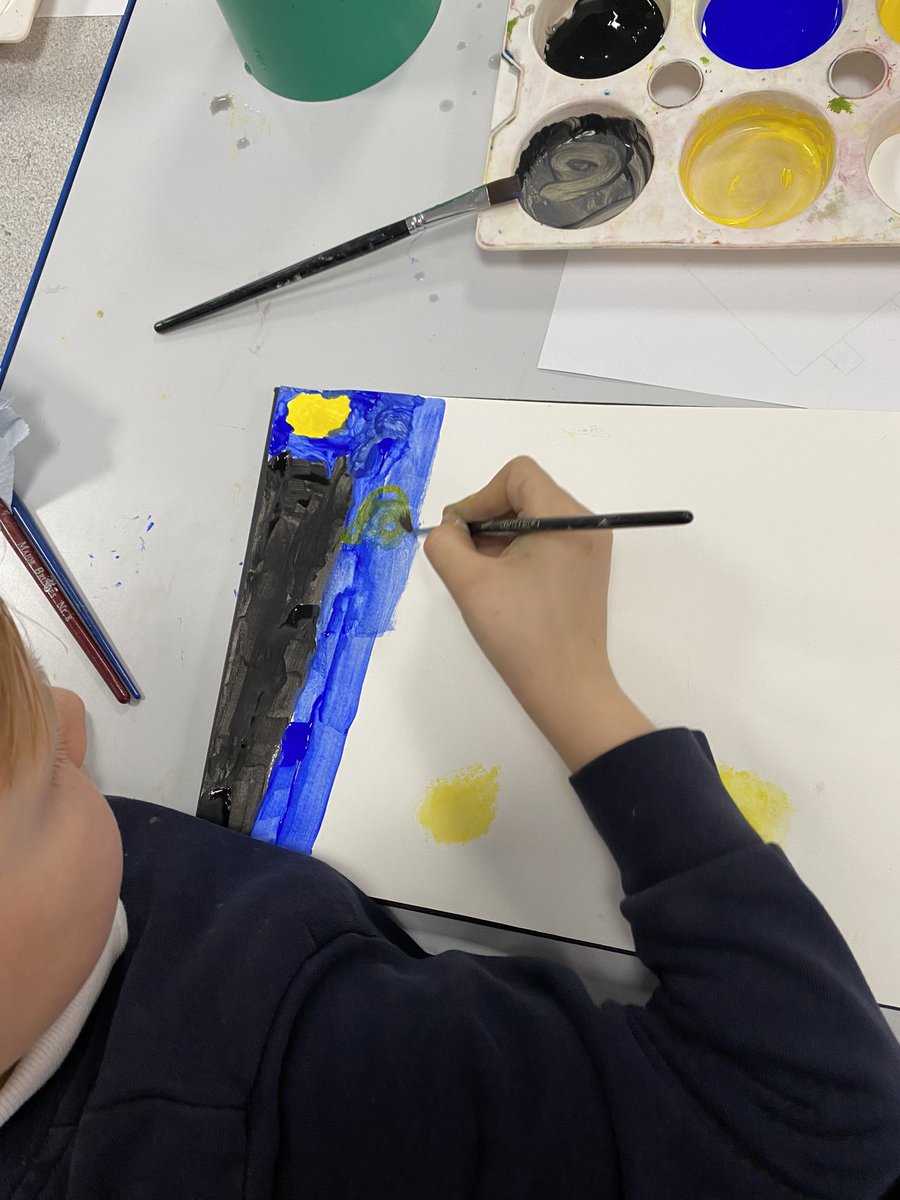 Year 3 are practicing painting in the style of Van Gogh #WCPSArt @WCommonPS @WCPSc2027