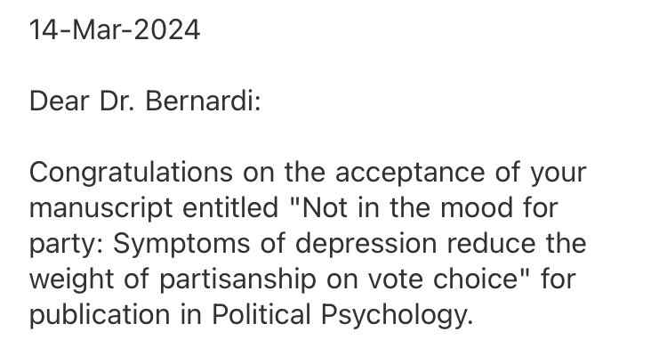 📢 Accepted for publication!!! Thrilled new research on depression and voting judgment with @GRicoCamps and @Evaanduiza will be published in @Journal_PoPs