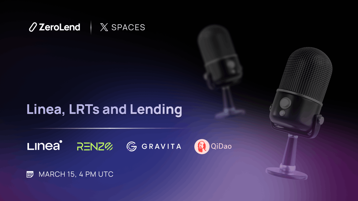 Inviting everyone for Fireside Twitter Spaces with @LineaBuild and @RenzoProtocol. Let's talk about the 3 big Ls: Linea, LRTs, and Lending. We will also have our close partners @gravitaprotocol, and @QiDaoProtocol on the spaces. ⏰ March 15, 4 PM UTC, set your reminders 👇…