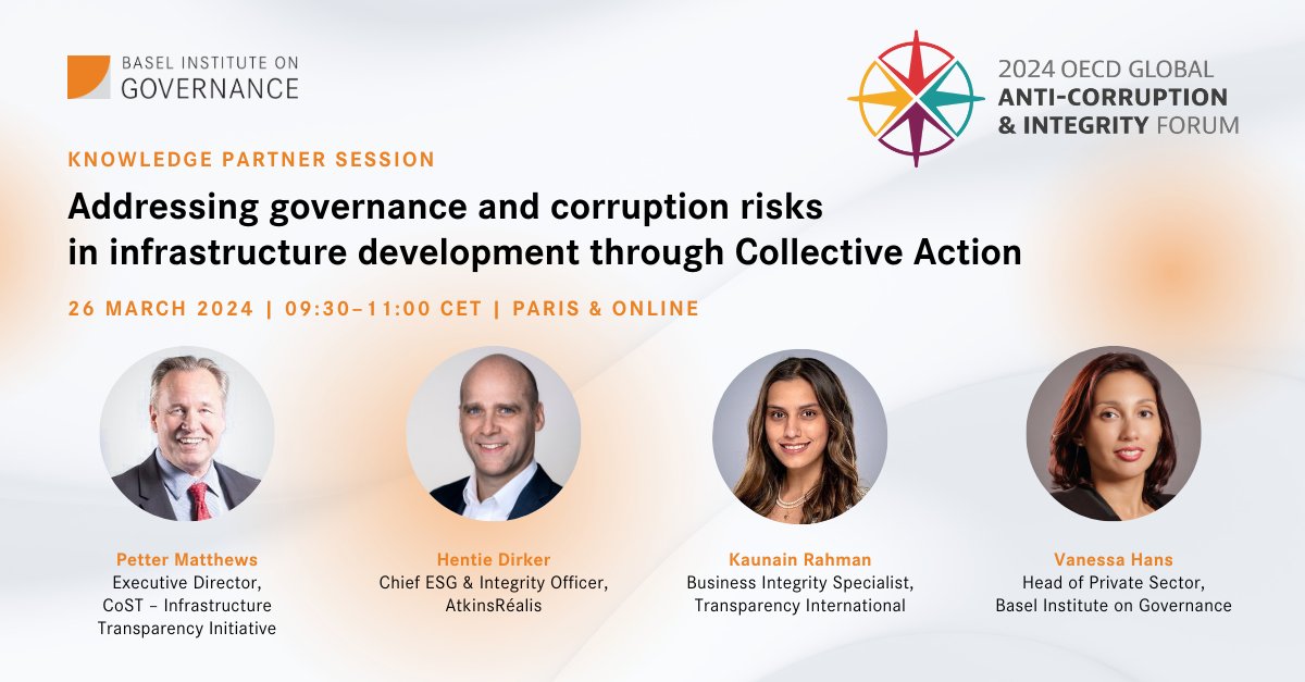 📢 Looking forward to the @OECD Global Anti-Corruption & Integrity Forum in Paris on 26–27 March! We're proud to be a Knowledge Partner once again this year. Don't miss our session on safeguarding #infrastructure from #corruption risks and increasing transparency and…