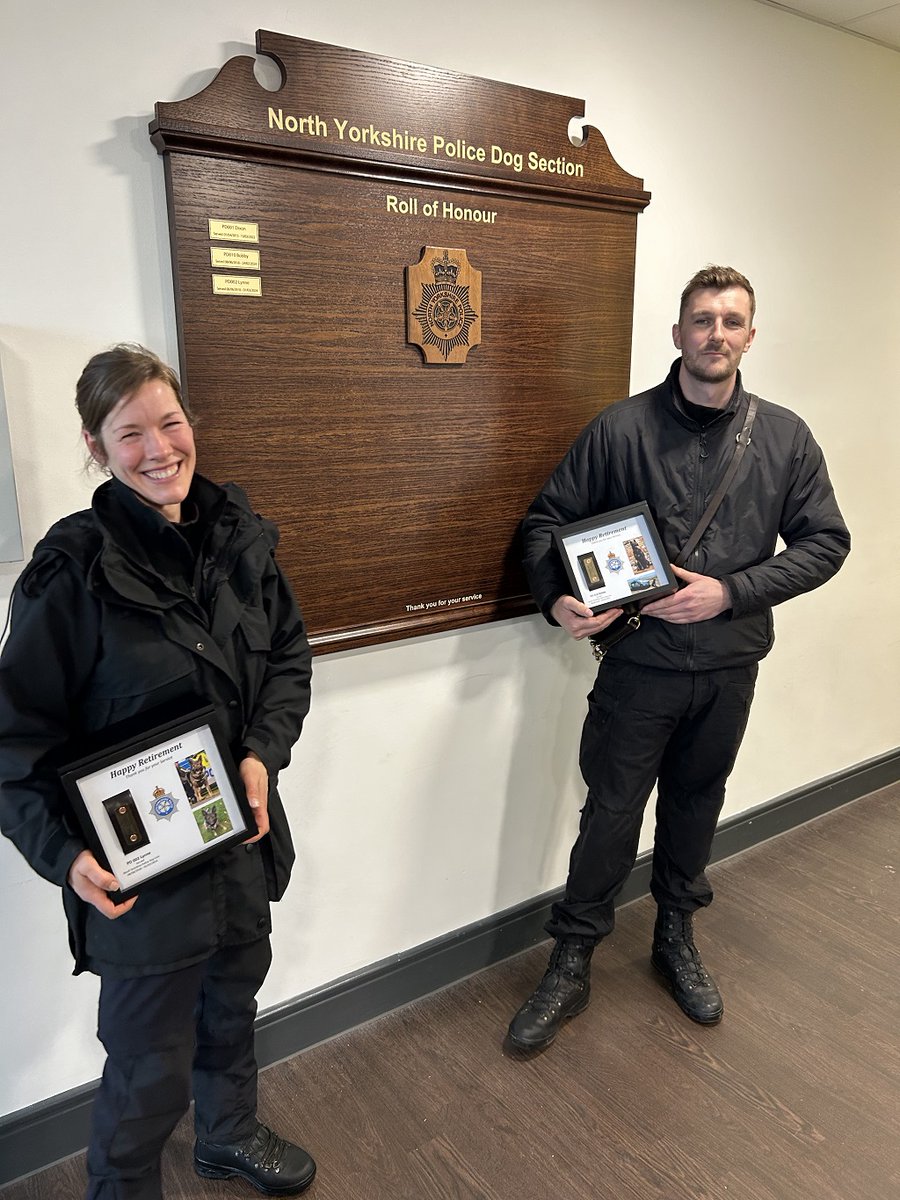 NYorksPolice's tweet photo. Two of our “Pawsome” dogs retire from duty… 🐶❤️

It’s time for two of our police dogs to finally put their paws up after retiring from duty.

PD Bobby and PD Lynne joined North Yorkshire Police together in 2018 and retired last week. 

See the story here https://t.co/pdSqVJZikU https://t.co/NMpCp6IhXt