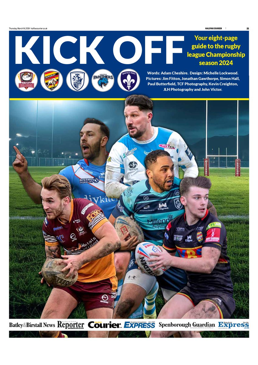 It's nearly kick-off time! Check out our 8-page Championship season preview supplement by <a href="/CheshReporter/">Adam Cheshire</a> and <a href="/MichLockwood10/">Michelle Lockwood</a> in today's <a href="/DewsReporter/">Dewsbury Reporter</a> <a href="/Batley_News/">Batley&BirstallNews</a> <a href="/HXCourier/">Halifax Courier</a> <a href="/WakeExpress/">Wakefield Express</a> <a href="/PandCExpress/">Pont & Cas Express</a> featuring <a href="/BatleyRLFC/">Batley Bulldogs RLFC</a> <a href="/DewsburyRams/">Dewsbury Rams</a> <a href="/HalifaxPanthers/">Halifax Panthers 🐾</a> <a href="/FevRoversRLFC/">Featherstone Rovers</a> <a href="/WTrinityRL/">Wakefield Trinity</a>